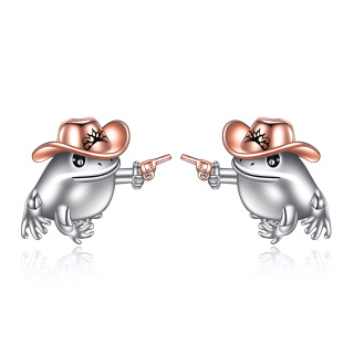 Sterling Silver Two-tone Frog Stud Earrings-11