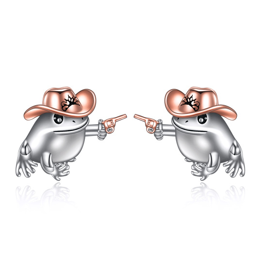 Sterling Silver Two-tone Frog Stud Earrings