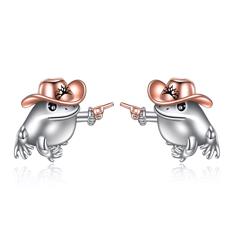 Sterling Silver Two-tone Frog Stud Earrings-8