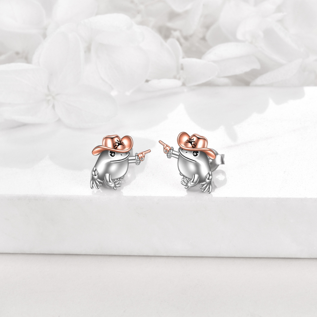 Sterling Silver Two-tone Frog Stud Earrings-3