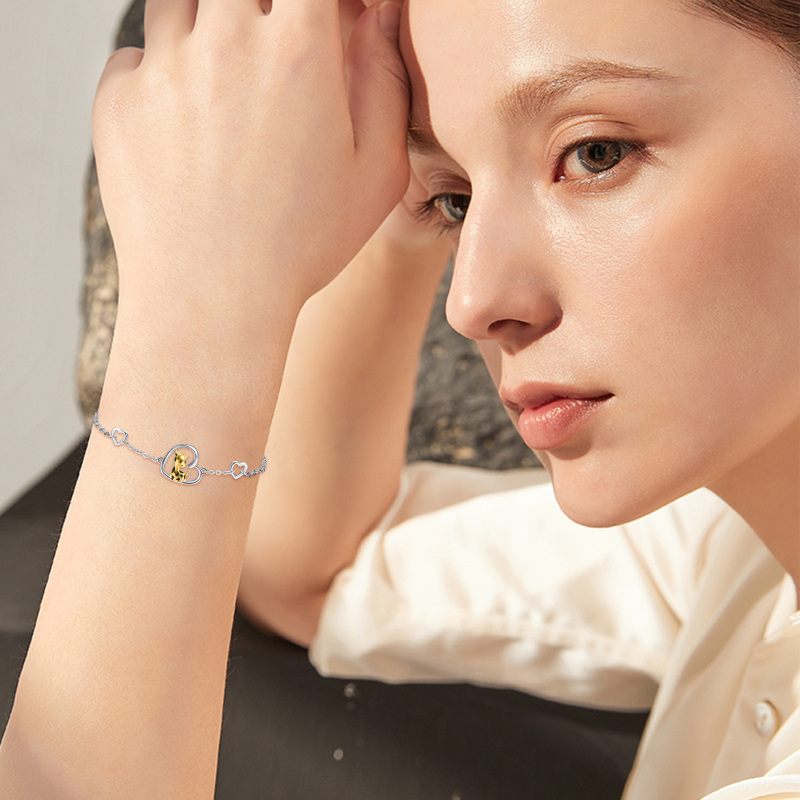 Sterling Silver Two-tone Giraffe & Heart Charm Bracelet-2