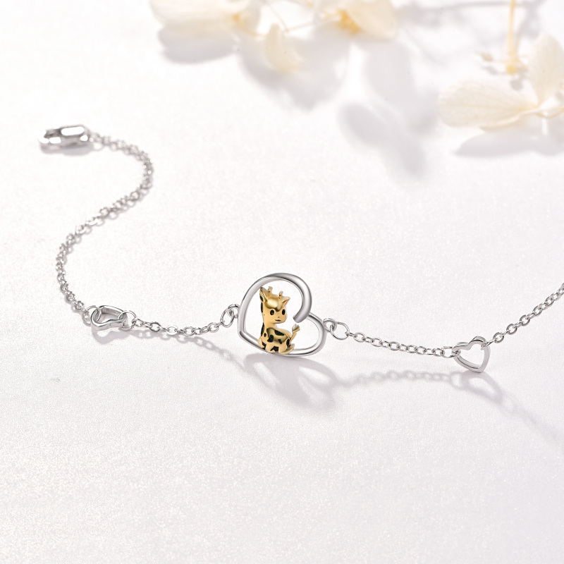 Sterling Silver Two-tone Giraffe & Heart Charm Bracelet-4
