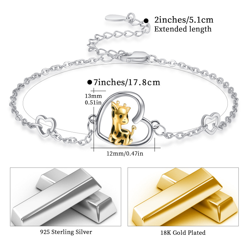 Sterling Silver Two-tone Giraffe & Heart Charm Bracelet-5