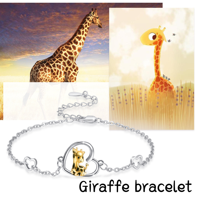 Sterling Silver Two-tone Giraffe & Heart Charm Bracelet-6