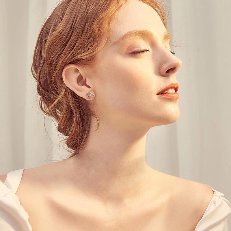 Pendientes de plata de ley con dos circonitas cúbicas, jirafa y corazón-2