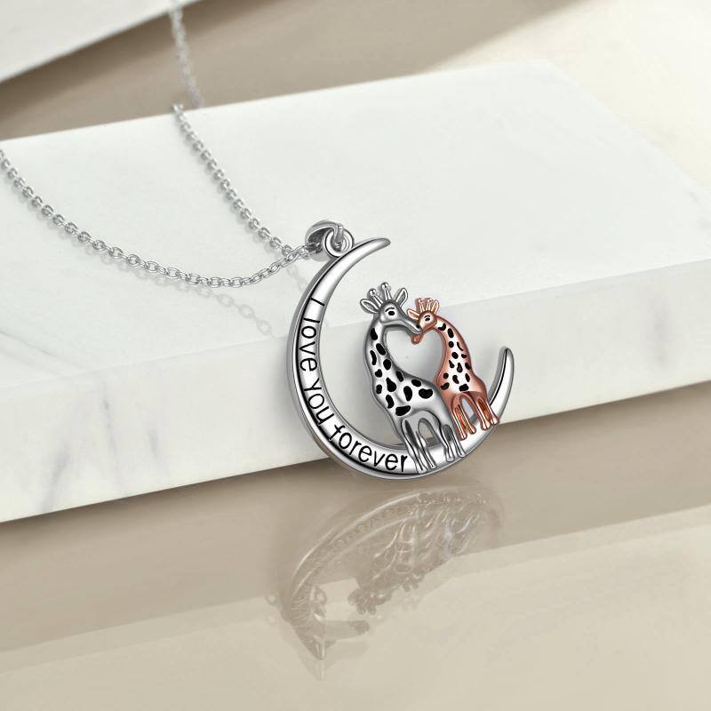 Sterling Silver Two-tone Giraffe & Moon Pendant Necklace-4