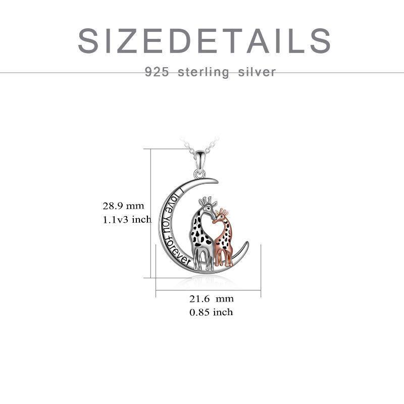 Sterling Silver Two-tone Giraffe & Moon Pendant Necklace-5