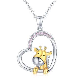 Sterling Silver Two-tone Cubic Zirconia Giraffe Pendant Necklace-28