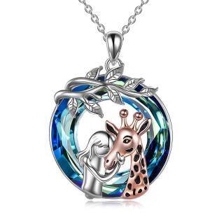 Sterling Silver Two-tone Giraffe & Tree Of Life Crystal Pendant Necklace-3