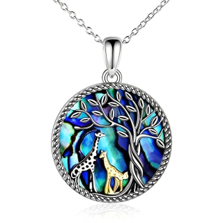 Sterling Silver Two-tone Giraffe & Tree Of Life Necklace for Women Men-10