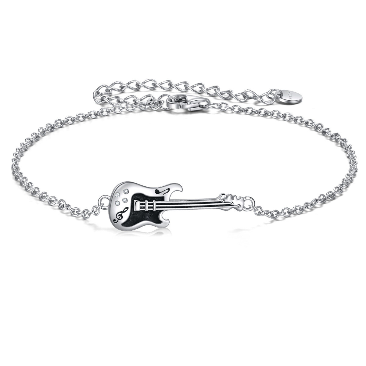 Sterling Silver Two-tone Cubic Zirconia Guitar Charm Bracelet-1