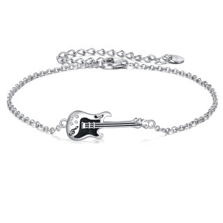 Sterling Silver Two-tone Cubic Zirconia Guitar Charm Bracelet-19