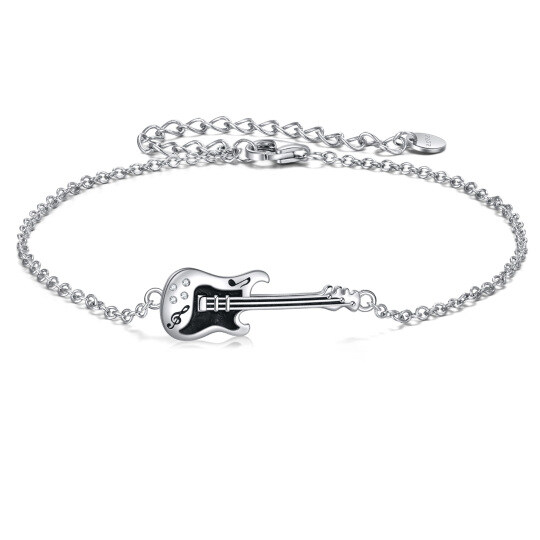 Sterling Silver Two-tone Cubic Zirconia Guitar Charm Bracelet