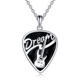 Sterling Silver Two-tone Guitar Pendant Necklace-17