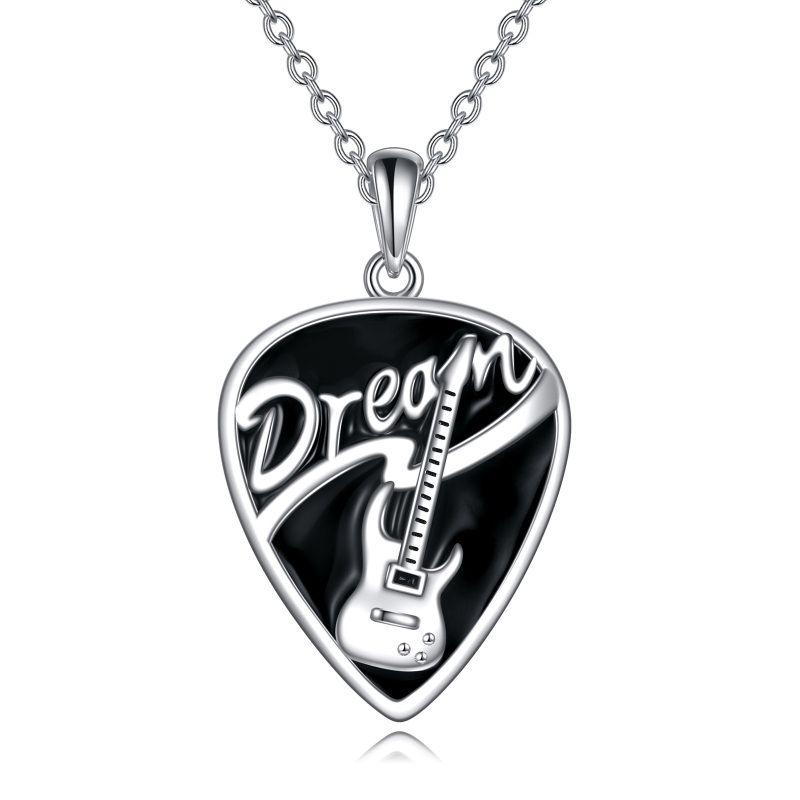 Sterling Silver Two-tone Guitar Pendant Necklace-18