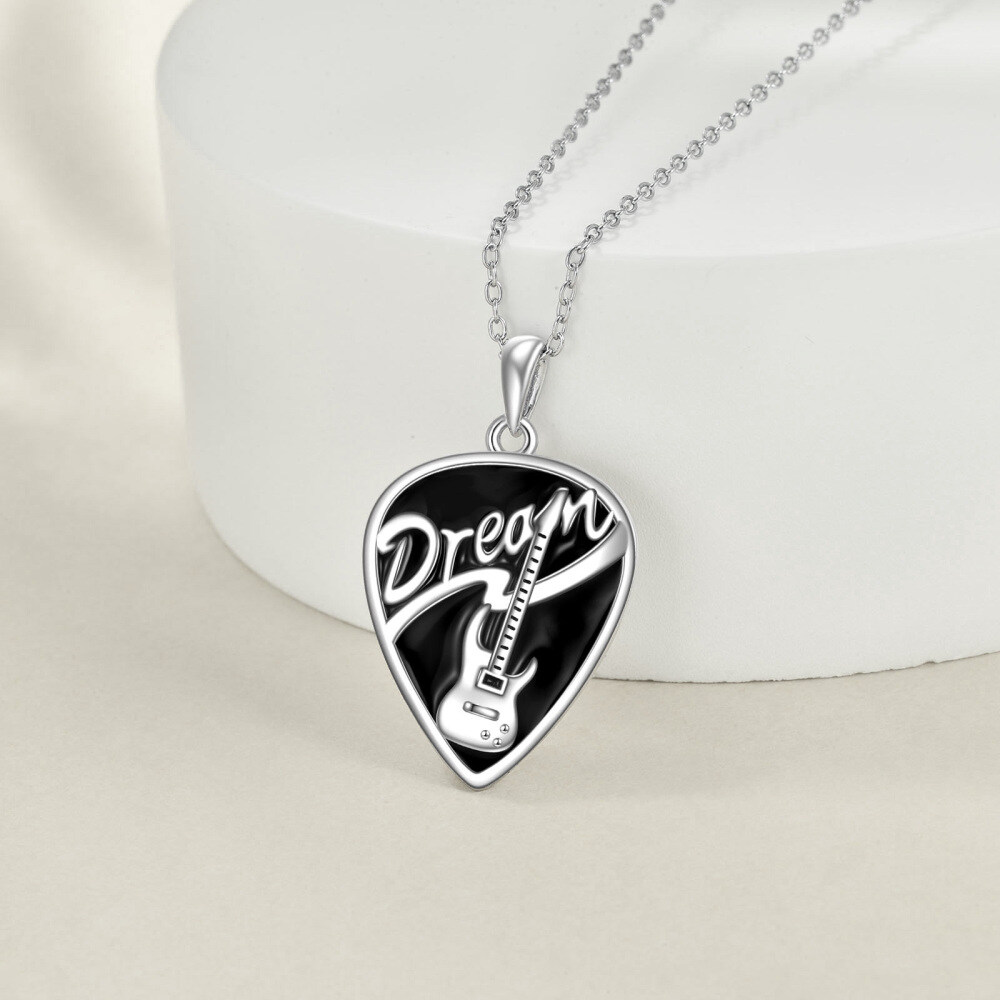 Sterling Silver Two-tone Guitar Pendant Necklace-3