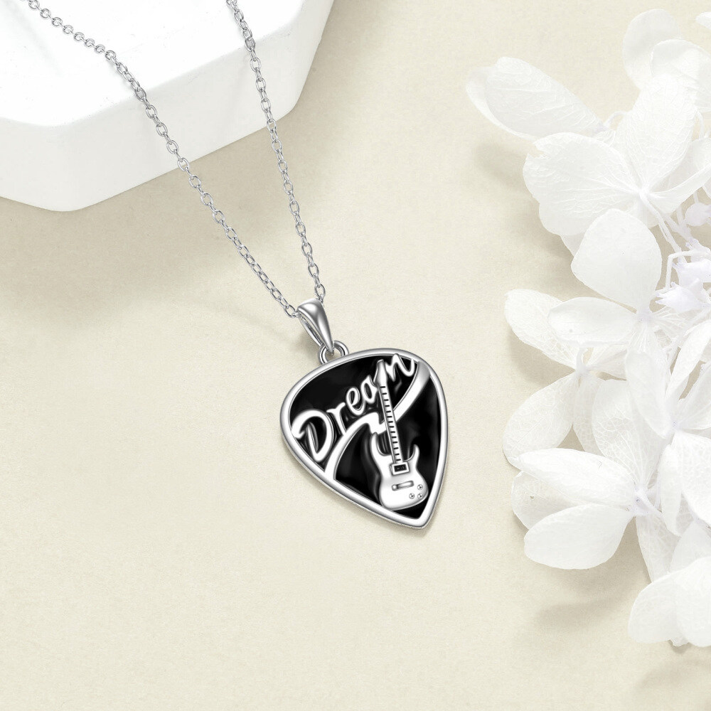 Sterling Silver Two-tone Guitar Pendant Necklace-4