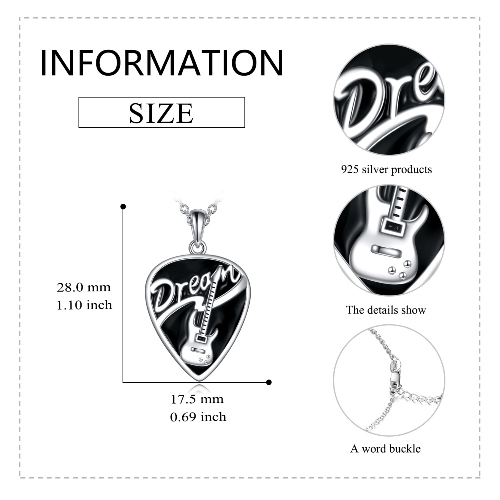 Sterling Silver Two-tone Guitar Pendant Necklace-5