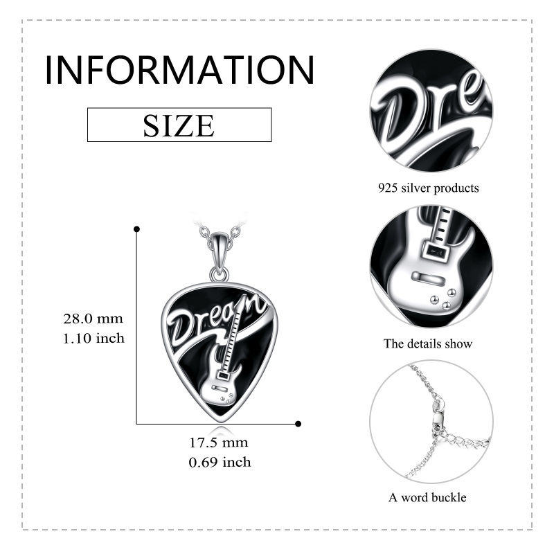 Collier en argent sterling avec pendentif guitare bicolore-5