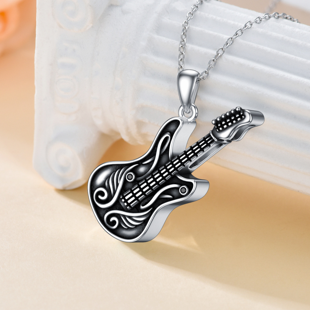 Sterling zilveren zwarte gitaar Angel Wing Urn ketting voor as-3