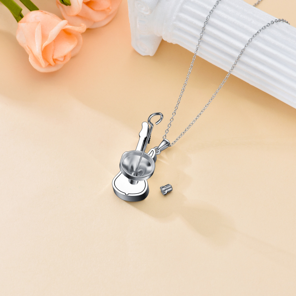 Sterling zilveren zwarte gitaar Angel Wing Urn ketting voor as-4