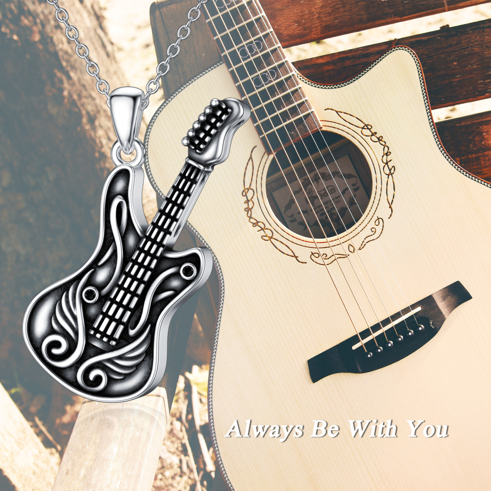 Sterling zilveren zwarte gitaar Angel Wing Urn ketting voor as-6