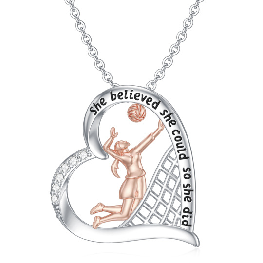 Sterling zilveren tweekleurige Cubic Zirconia Gymnast Hanger ketting met gegraveerd woord