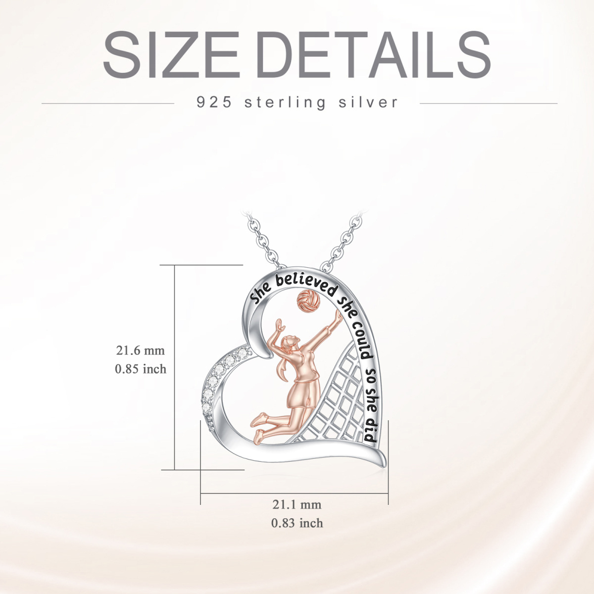 Sterling Silber zweifarbig Cubic Zirkonia Turner Anhänger Halskette mit eingraviertem Wort-6