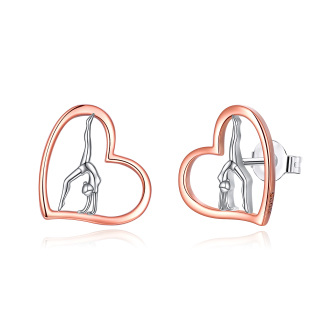 Sterling Silver Two-tone Gymnastics & Heart Stud Earrings-4