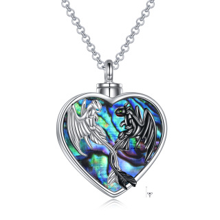 Sterling Silver Two-tone Heart Abalone Shellfish Dragon Urn Necklace for Ashes with Engraved Word-13