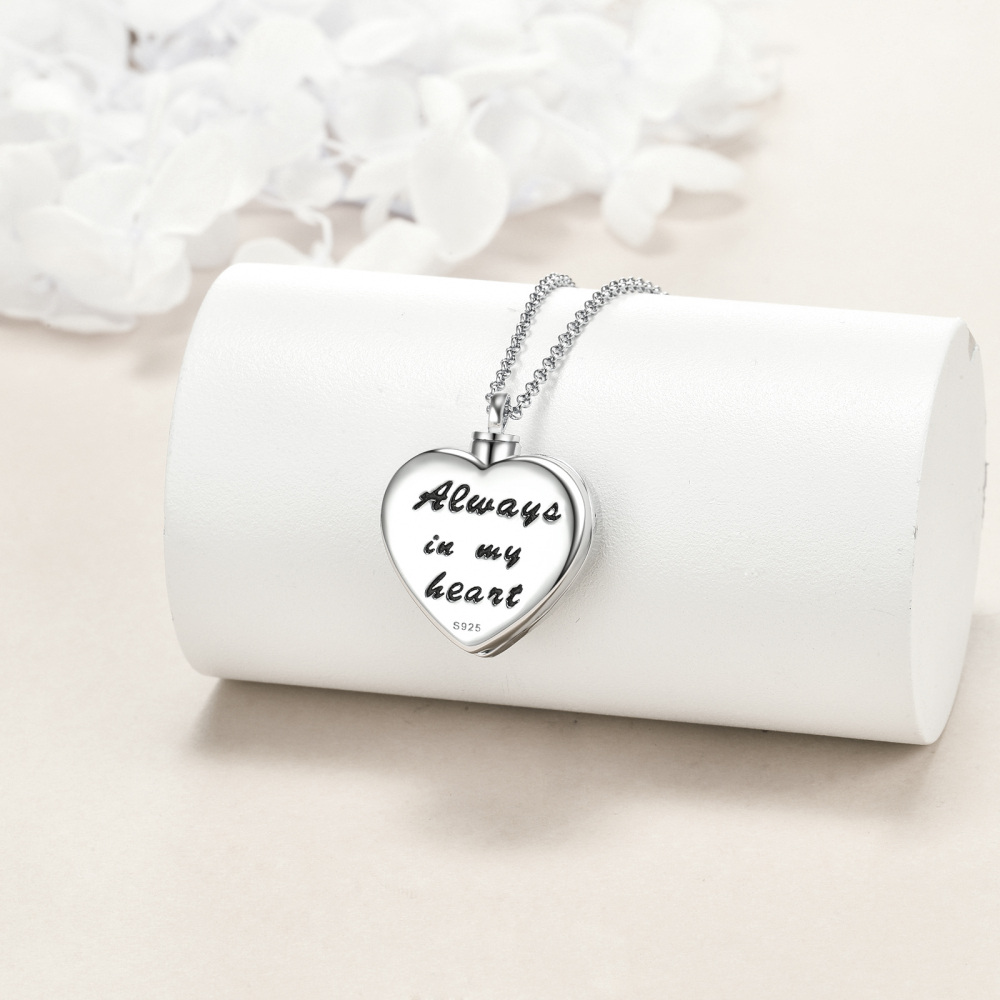 Sterling Silver Two-tone Heart Abalone Shellfish Dragon Urn Necklace for Ashes with Engraved Word-3