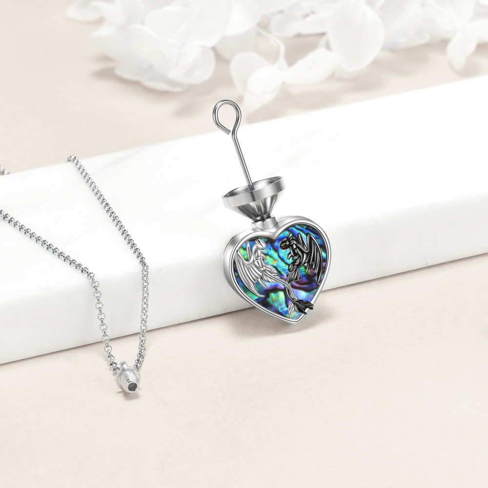 Sterling Silver Two-tone Heart Abalone Shellfish Dragon Urn Necklace for Ashes with Engraved Word-4