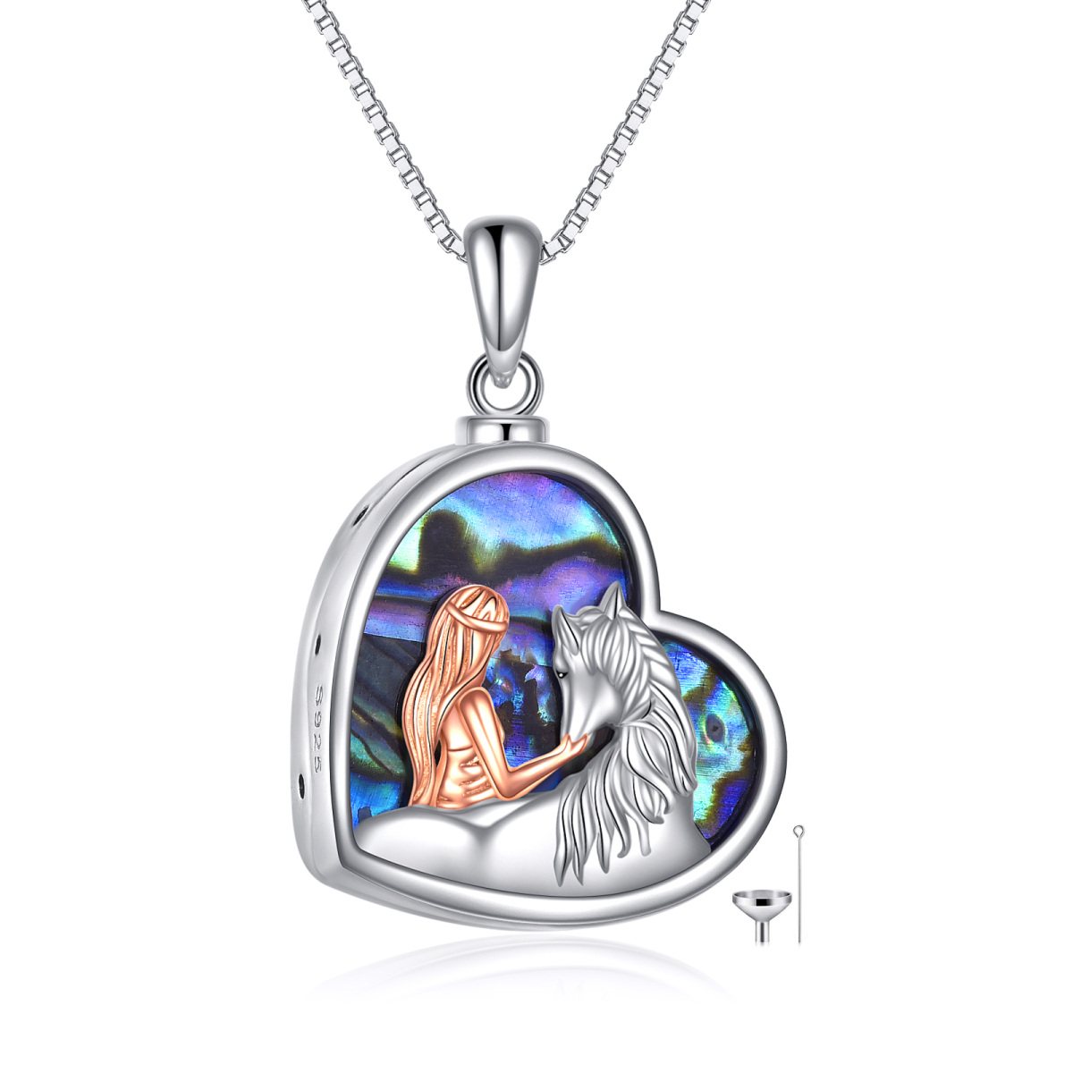 Sterling Silver Two-Tone Heart Abalone Shellfish Horse Urn Necklace For Ashes For Women-1