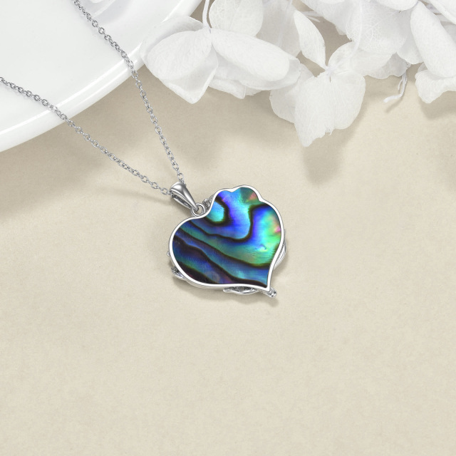 Sterling Silver Two-tone Heart Abalone Shellfish Rose & Heart Pendant Necklace-4