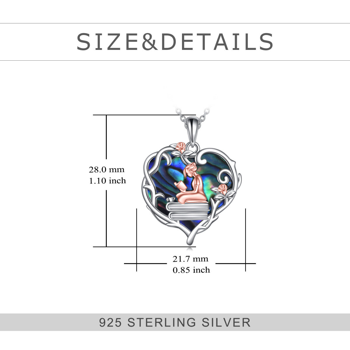 Collier pendentif coeur bicolore en argent sterling, ormeau, coquillages et coeur rose-5