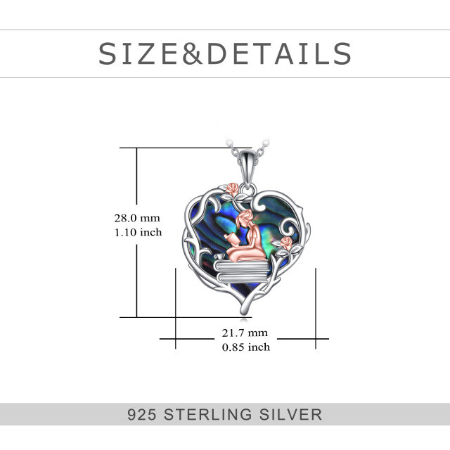 Sterling Silber zweifarbige Herz Abalone Muschel Rose Herz Anhänger Halskette-5