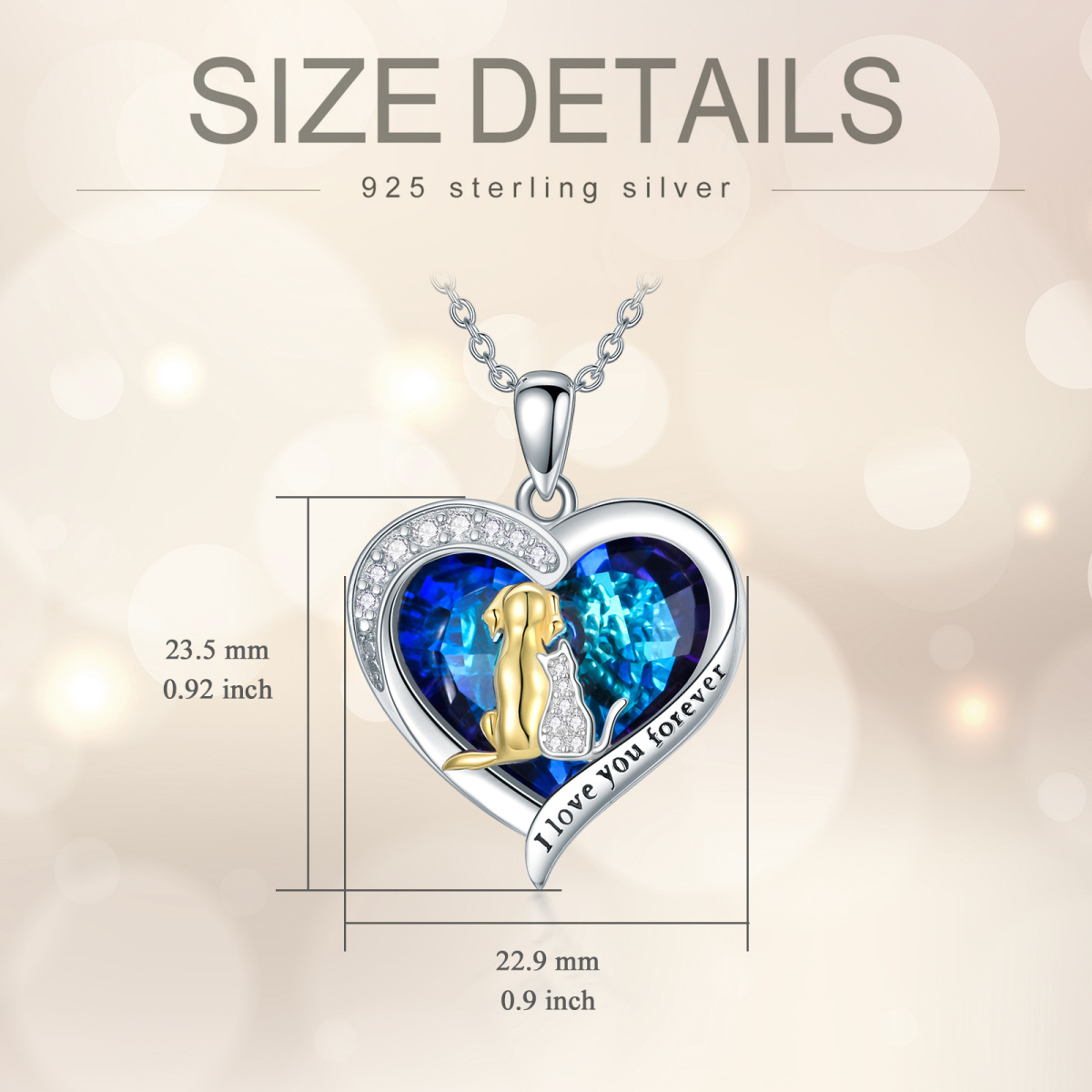 Sterling Silver Two-Tone Heart Crystal With Zircon Cat & Dog Pendant Necklace For Women-5