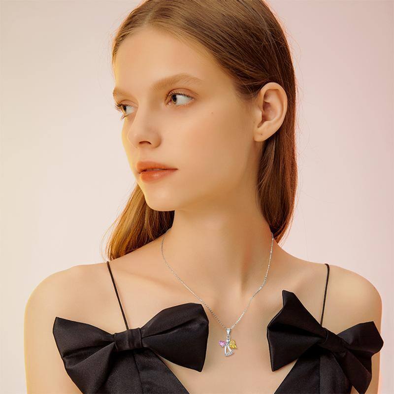 Sterling Silver Two-tone Crystal Angel & Heart Necklace for Women-2