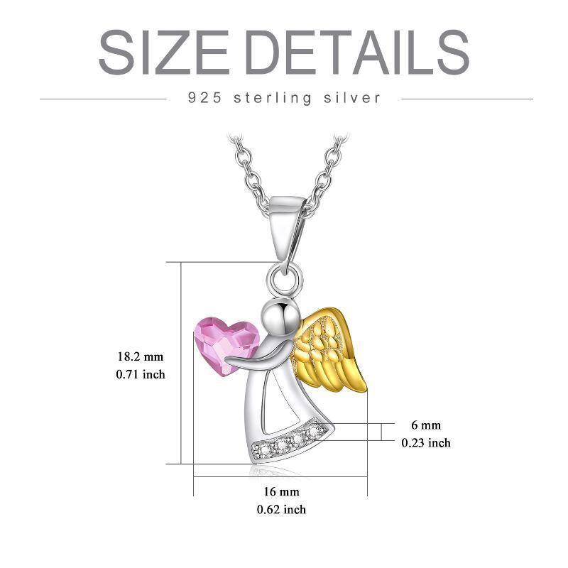 Sterling Silver Two-tone Crystal Angel & Heart Necklace for Women-6