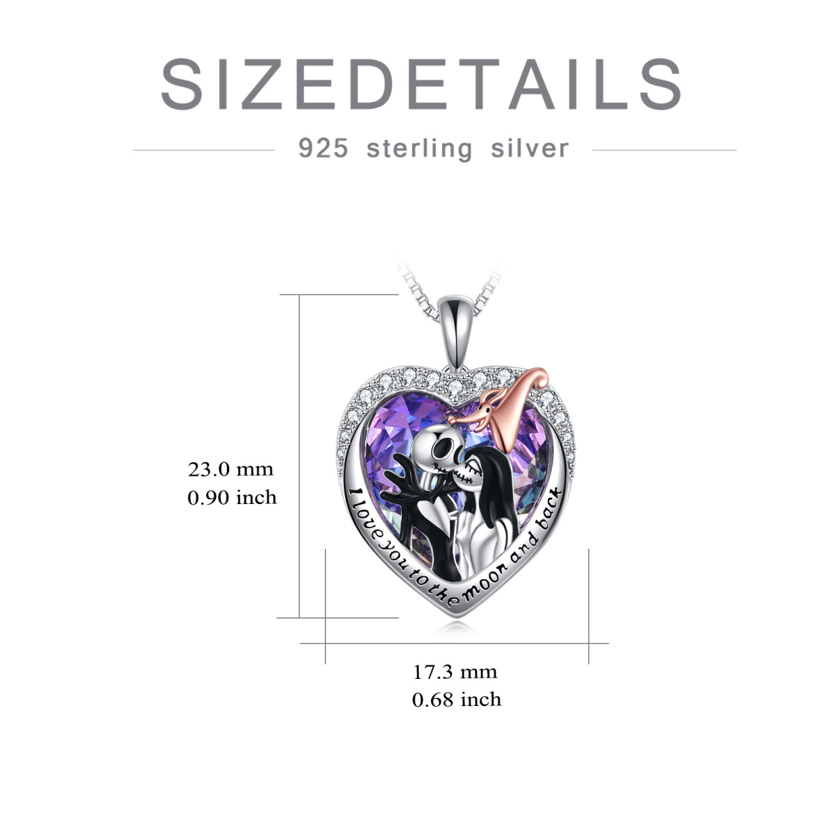 Sterling Silver Two-Tone Heart Crystal Pendant Necklace With Engraved Word For Couple-6