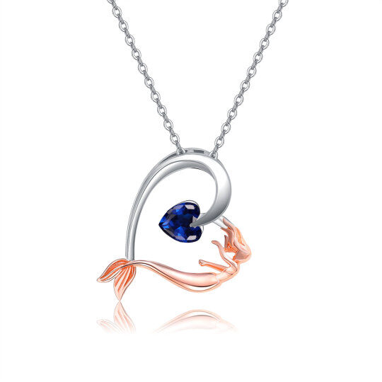 Coda di sirena in cristallo a cuore bicolore in argento sterling con collana pendente da donna