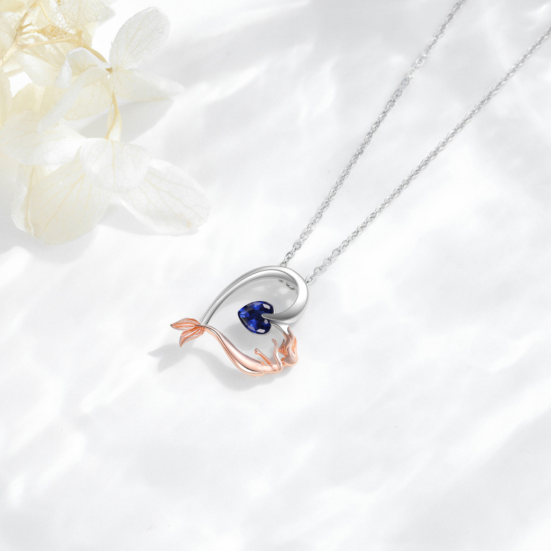 Coda di sirena in cristallo a cuore bicolore in argento sterling con collana pendente da donna-4