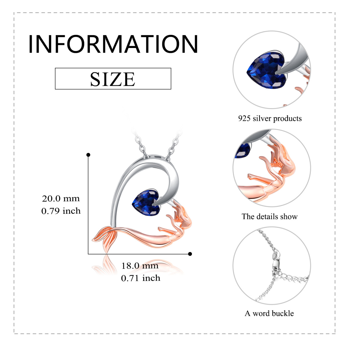 Srebrny dwukolorowy kryształowy ogon syreny w kształcie serca z naszyjnikiem dla kobiet-5