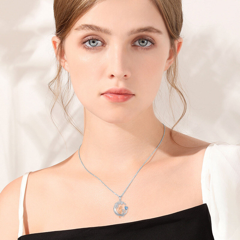 قلادة من الفضة الإسترلينية على شكل قلب من الكريستال بلونين مع قلادة الأم والقمر-2