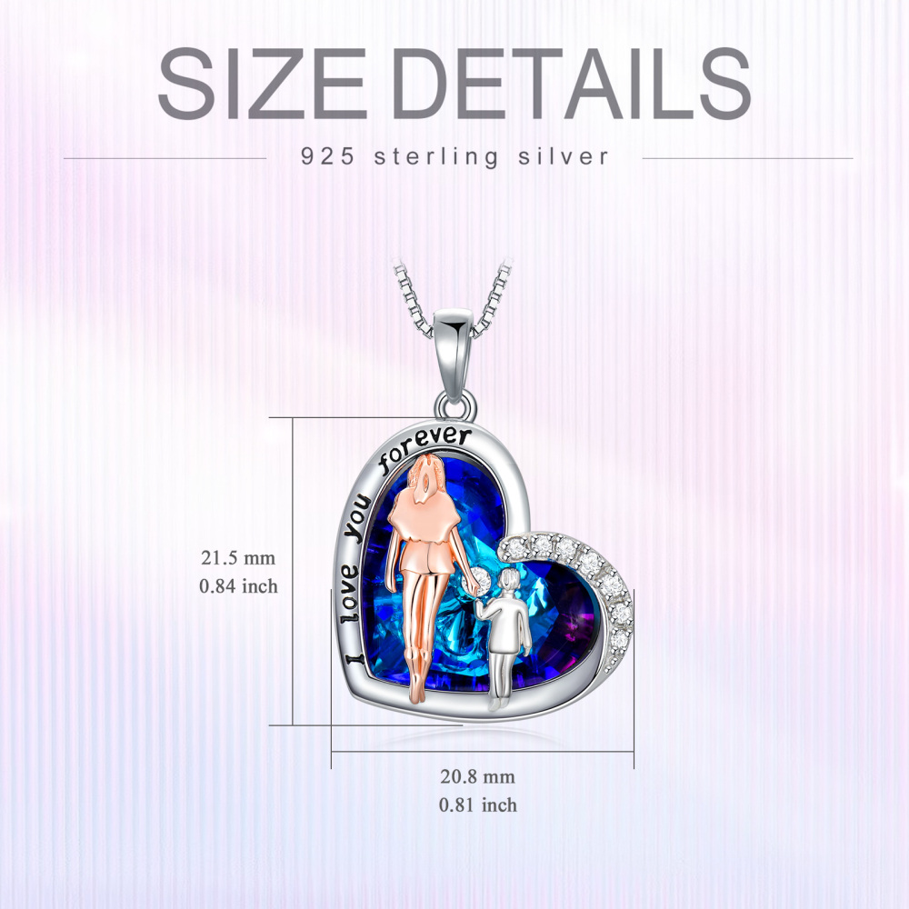 Sterling zilveren tweekleurige hart-kristallen hanger ketting met gegraveerd woord voor dames-5
