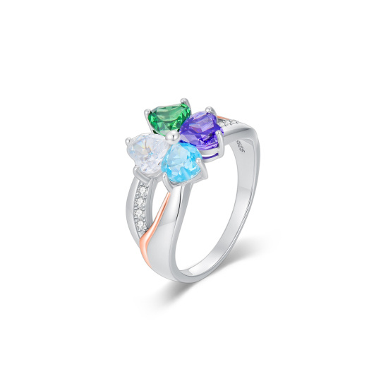 Sterling Silver Two-tone Heart Cut Personalized Birthstone Heart Ring