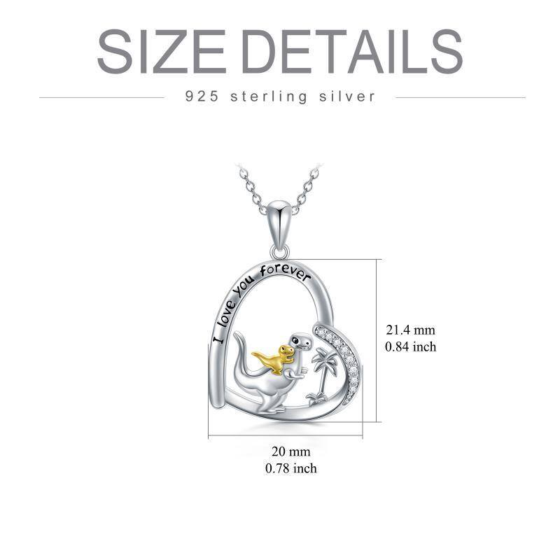 Sterling Silver Two-Tone Heart Dinosaur Mom With Baby Pendant Necklace With Engraved Word For Women Best Friend-5