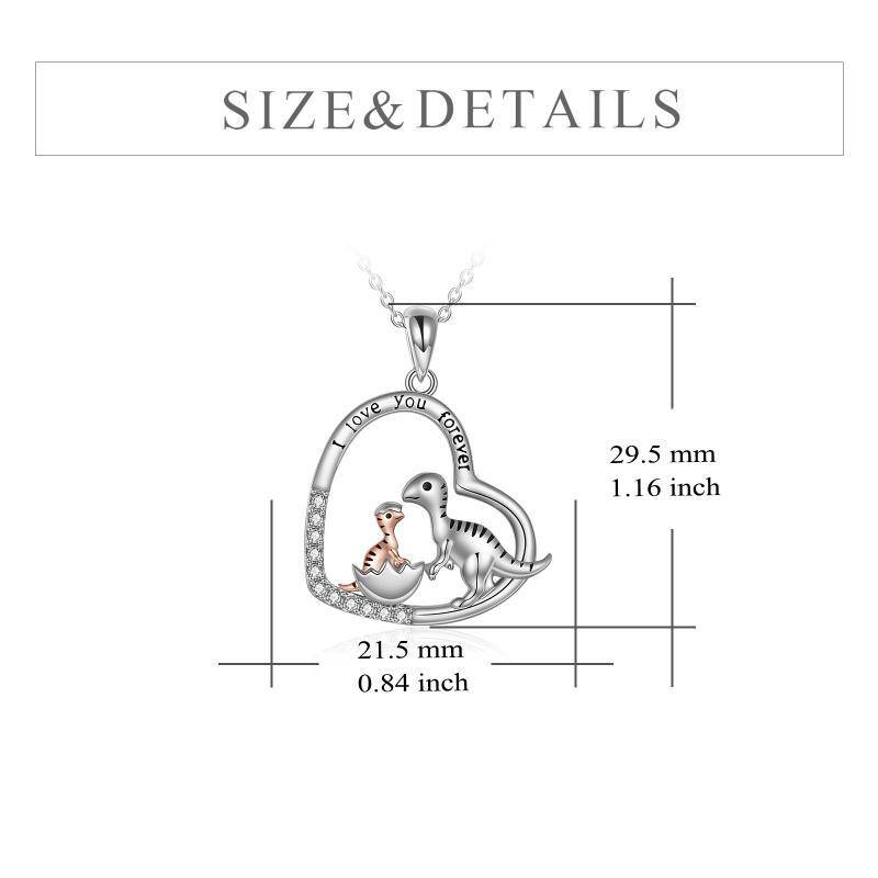 Collana in argento sterling con ciondolo a forma di cuore di dinosauro per mamma e bambino con parola incisa-6