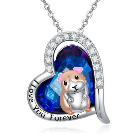 Collar de plata de ley de dos tonos de corazón de perro y corazón de cristal colgante con