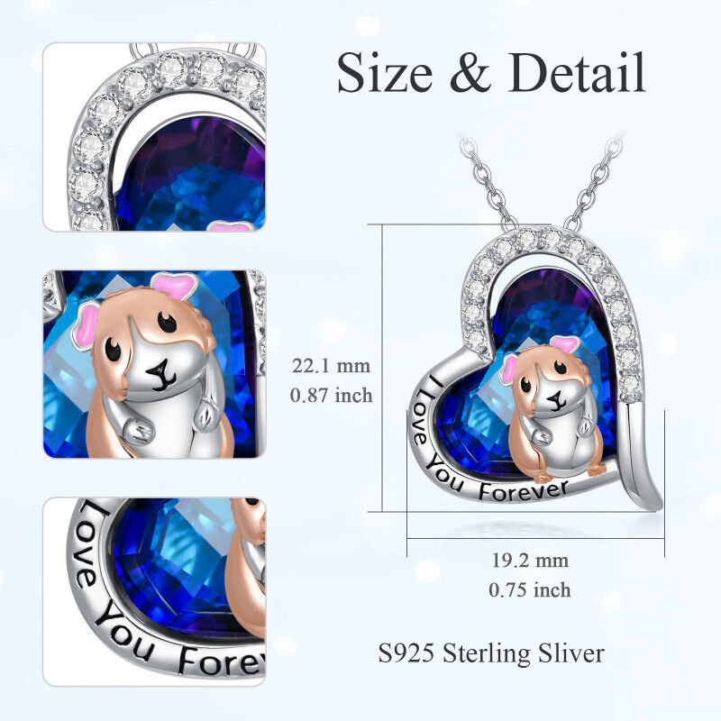 Colar de gravura com pingente de cachorro de cristal de coração de dois tons de prata esterlina para mulheres-3